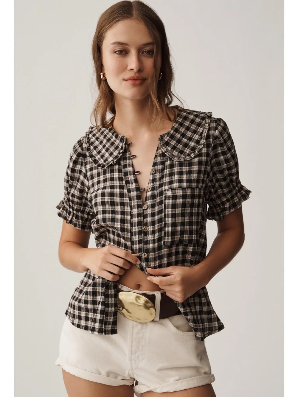 Anthropologie Pilcro Keira Plaid Button Blouse